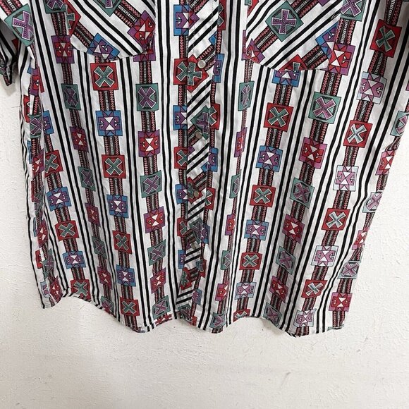 Vintage Sheplers Brush popperPearl Snap Western Aztec Shirt Short Sleeve Size XL - Picture 3 of 8